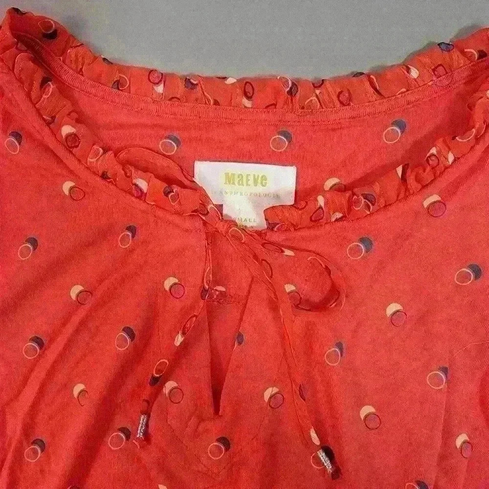 Maeve by Anthropologie Red Puffy Sleeve Tie Neck Top Size Small - Picture 15 of 15